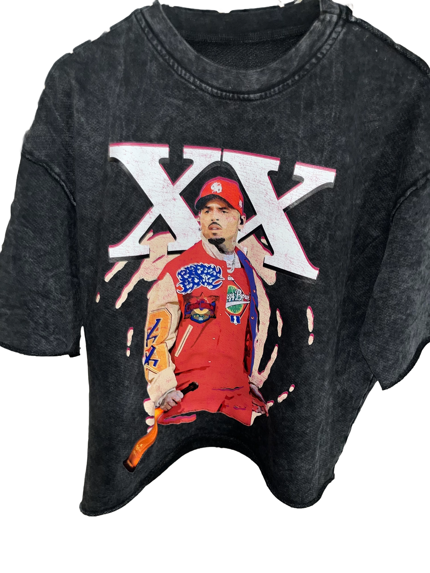 Custom Unisex Raw Cut Vintage Acid Wash Chris Brown “Breezy Bowl XX” 20-Year Anniversary Tee