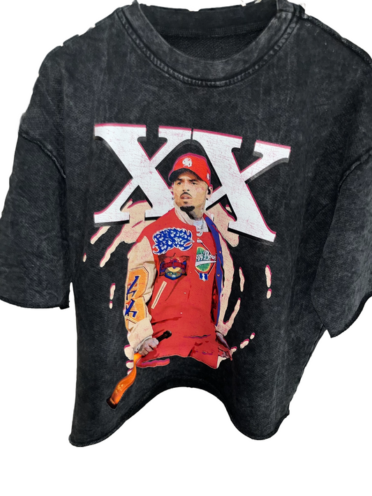 Custom Unisex Raw Cut Vintage Acid Wash Chris Brown “Breezy Bowl XX” 20-Year Anniversary Tee